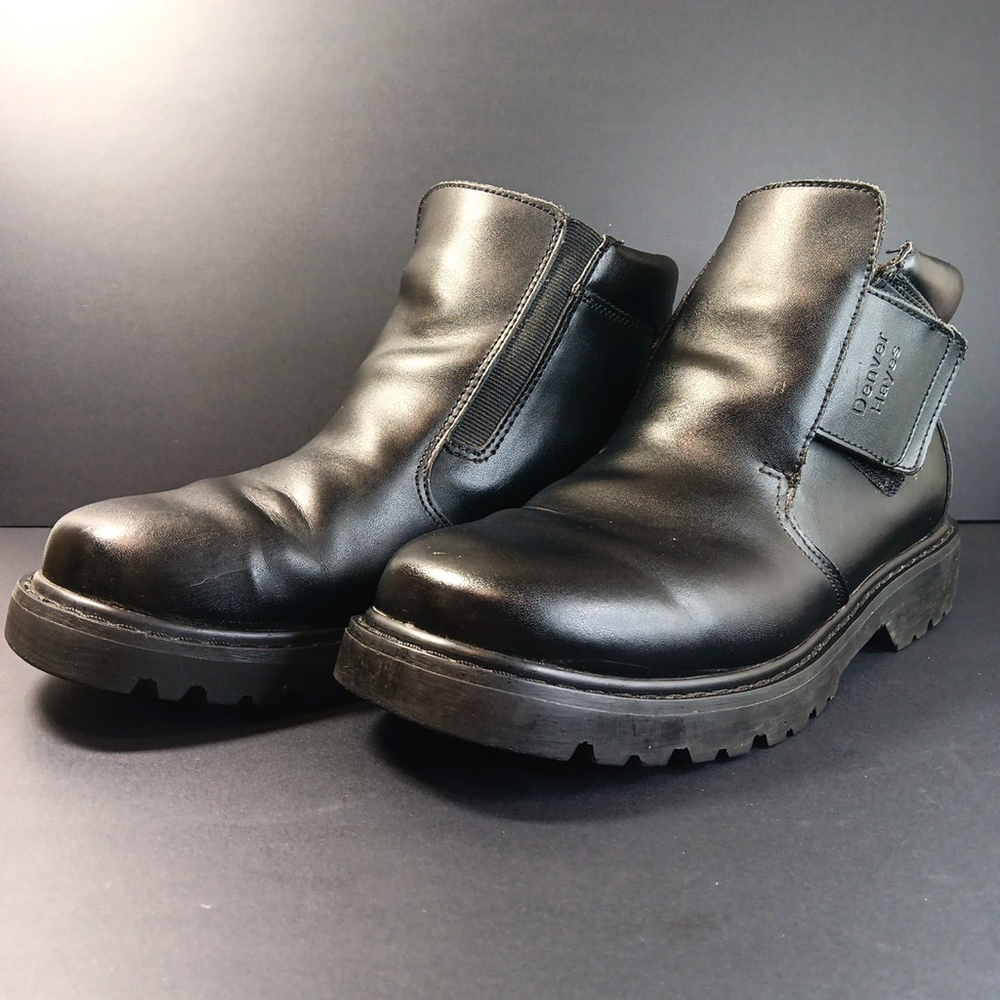 Size 11 Leather Denver Hays Slip On Hook And Loop Mens Combat Boots Shoes - Picture 3 of 10